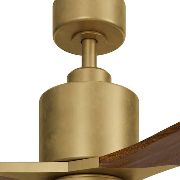 Ridley II 52 in. Indoor Natural Brass Downrod Mount Ceiling Fan with Integrated LED with Wall Control Included