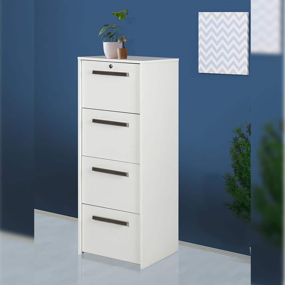 White Woodgrain 4-Drawer Lockable Lateral File Cabinet