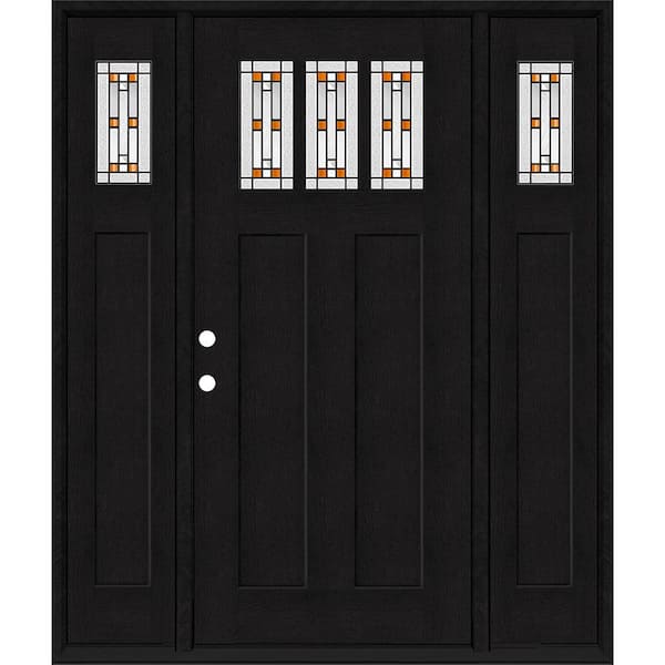 Steves & Sons Regency 64 in. x 80 in. 3Lite Amberton Deco Glass RHIS Onyx Stain Fir Fiberglass Prehung Front Door w/Dbl 12in.SL