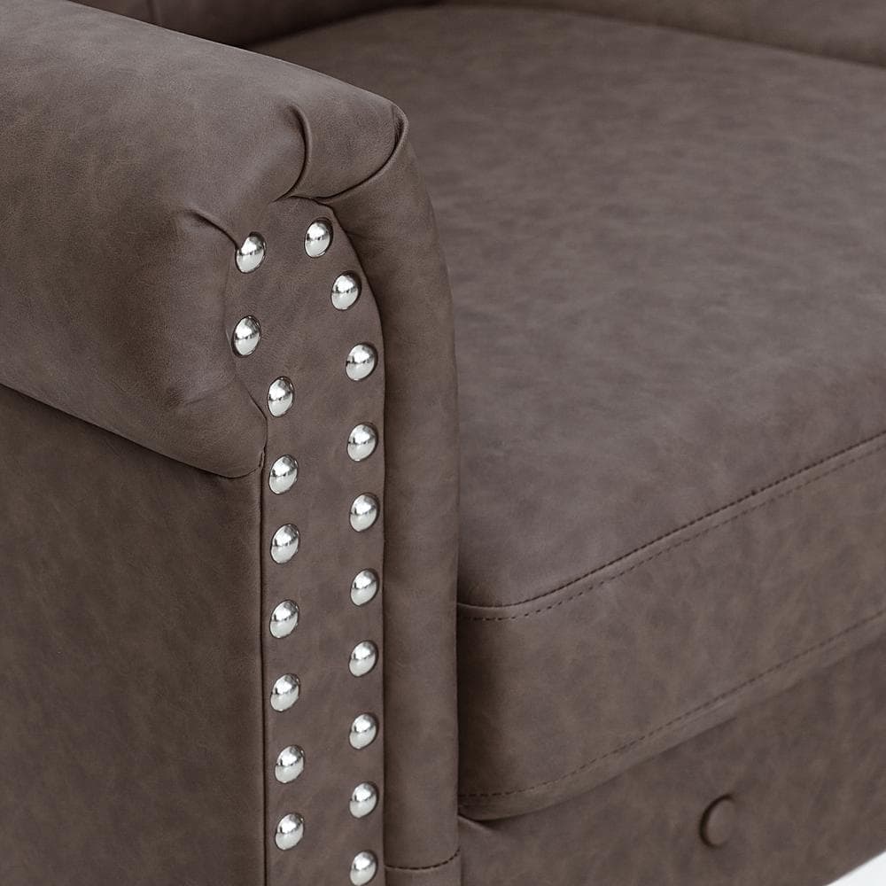 Vintage Chesterfield Tufted 3-Seater Sofa in Brown Faux Leather