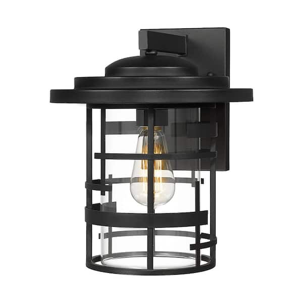 JAZAVA 1-Light Black Large Farmhouse Outdoor lighting fixture Wall SconceLantern For Porch Light