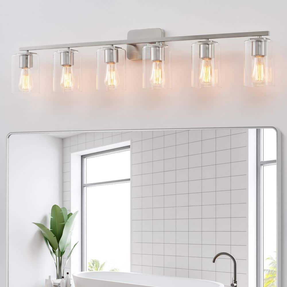 43.25 in. 6-Light Brushed Nickel Clemmon Vanity Light with Square Glass Shade price history on PriceWatchPro