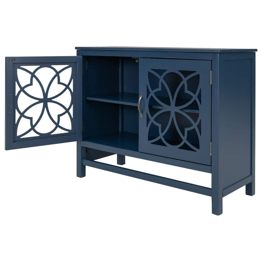 aisword Navy Blue Wood Accent Buffet Sideboard Storage Cabinet with ...