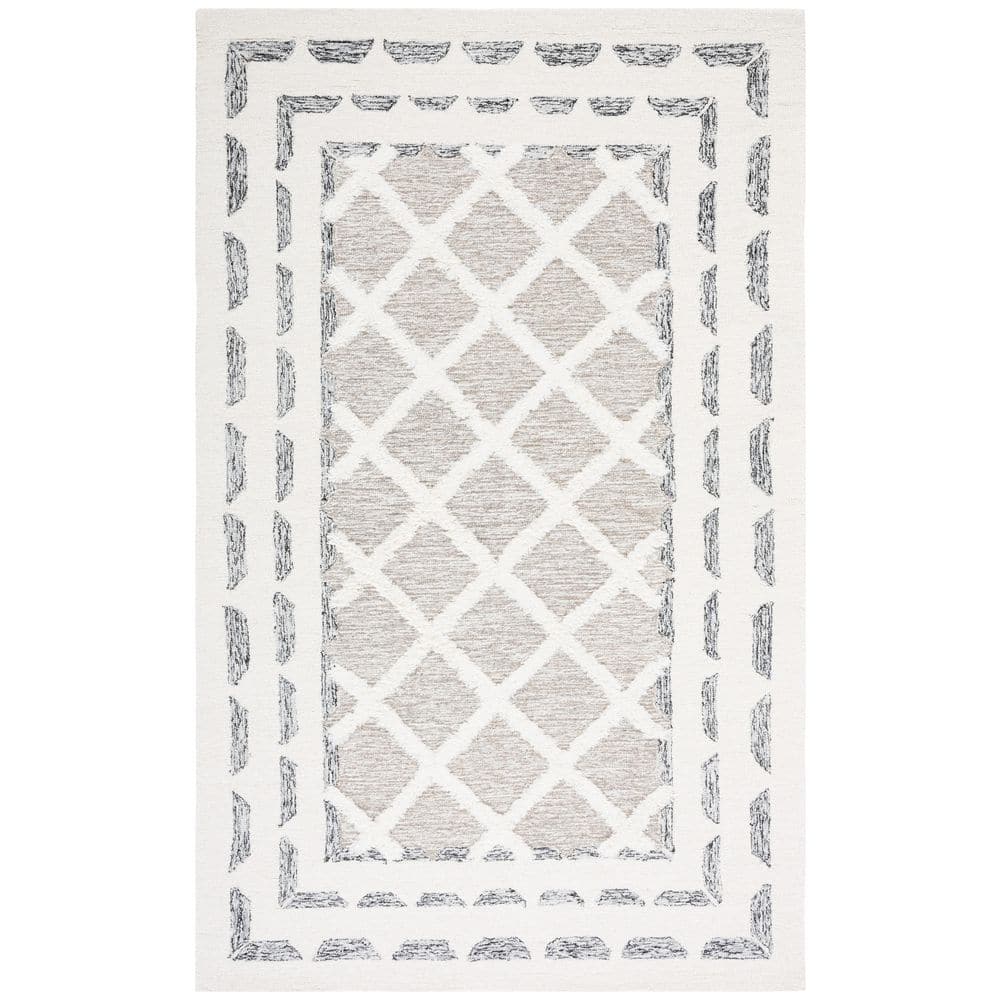 SAFAVIEH Casablanca 4 ft. x 6 ft. Gray/Ivory Diamond High-Low Area Rug ...