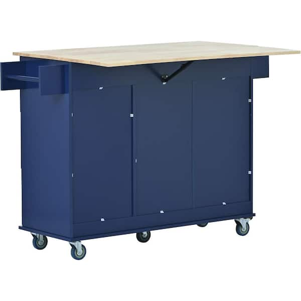 Runesay Dark Blue Solid Rubber Wood Drop Leaf Breakfast Bar 52.7 in ...