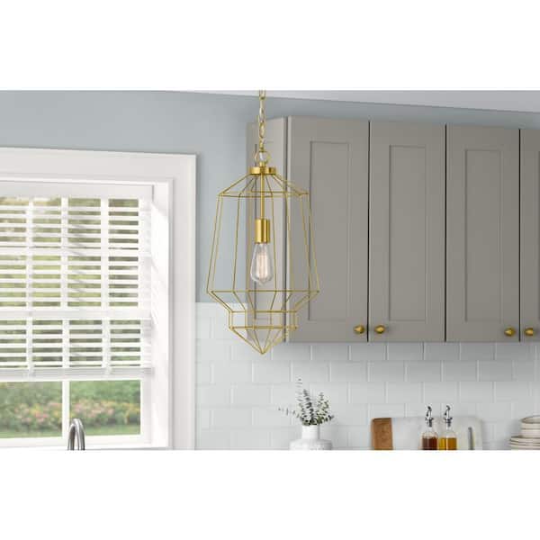 Winfield 1-Light Gold Caged Pendant Light Fixture with Geometric Metal Shade