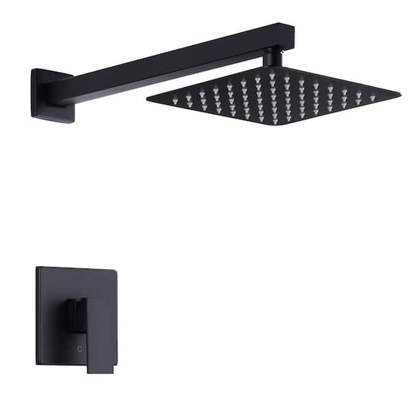 Single Handle Square 1-Spray Shower Faucet 1.8 GPM with 15 in. Shower Arm and Pressure Balance in Matte Black