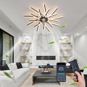 36 in. Indoor Modern Ceiling Fan with Light, Flush Mount Ceiling Fan with Remote App Control, Dimmable,3 Color, 6 Speeds