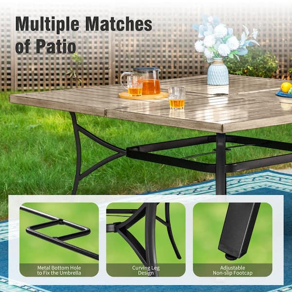【Adul】PATIO PHI VILLA 9-Piece Metal Patio Outdoor Dining Set with Wood