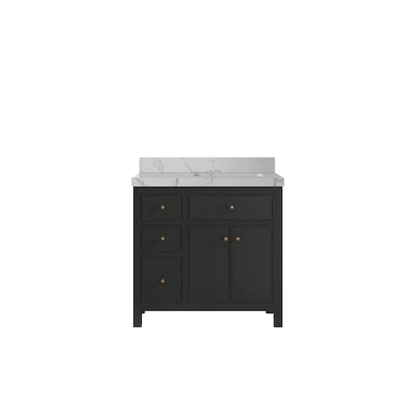 Willow Collections Sonoma 36 in. Right Sink Freestanding Black Top Bath Vanity with Venatino Quartz Top Unassembled