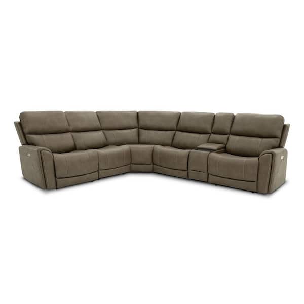 Ilana 127 in. Track Arm Fabric L-Shaped Power Sectional Sofa in Brown with Hidden Cupholders and USB Charging Ports