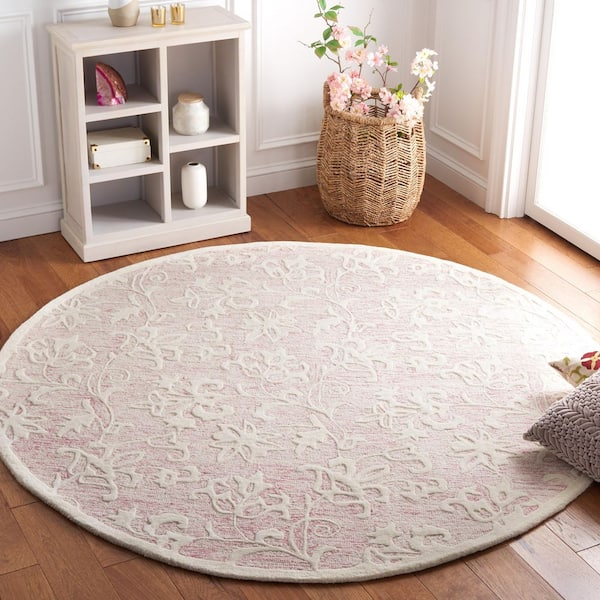 Metro 6 ft. x 6 ft. Pink/Ivory Floral Round Rug