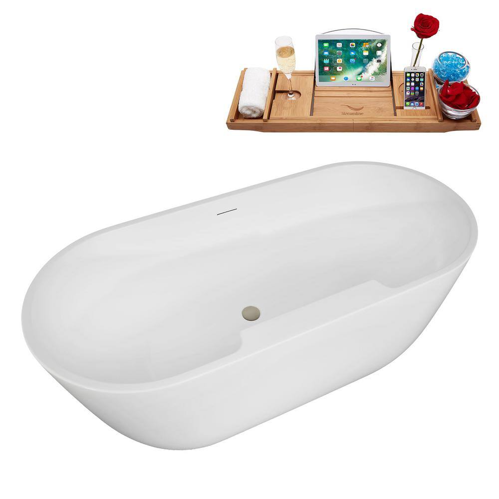 63" White Acrylic Freestanding Double Slipper Soaking Tub
