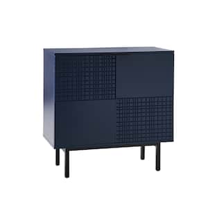 Johannes Blue Modern Solid Wood 30 in. Tall 2-Door Cabinet with Metal Feet