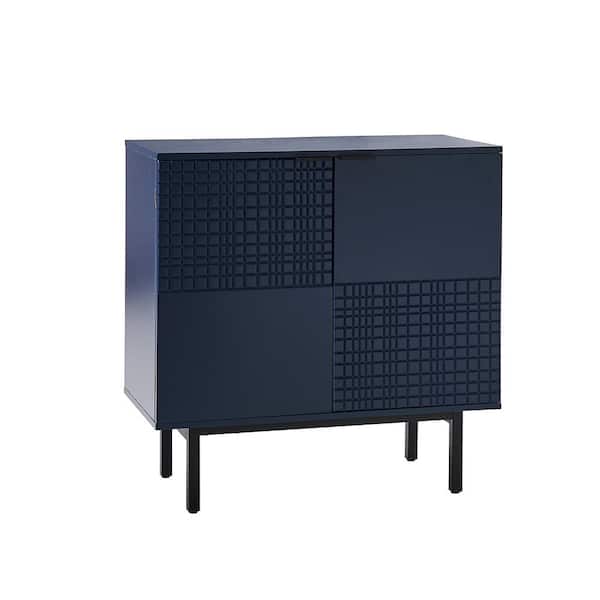 JAYDEN CREATION Johannes Blue Modern Solid Wood 31 in. Tall 2-Door Cabinet with Metal Feet