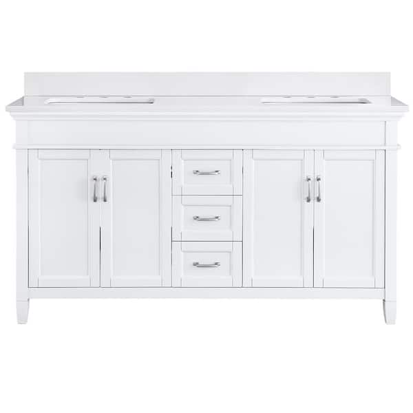Home Decorators Collection Ashburn 61 in. Double Sink White Bath Vanity with White Quartz Top (Assembled)