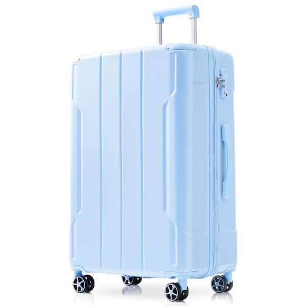 29.5 in. Sky Blue Double Wheels Hardside Expandable Checked Luggage Suitcase