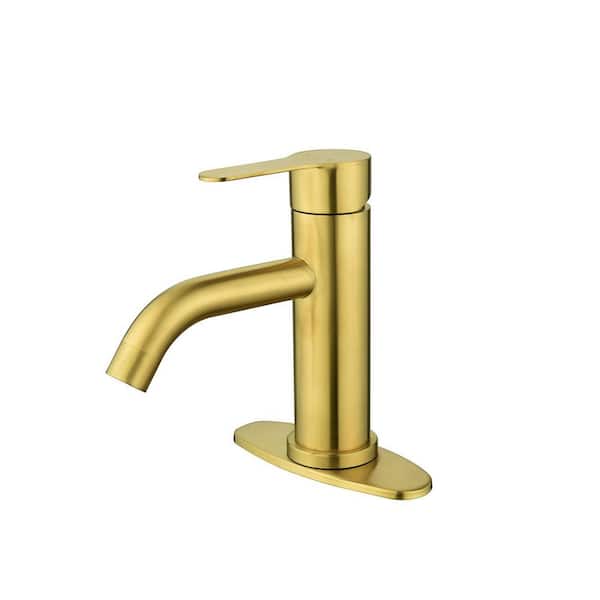 Lukvuzo Waterfall Spout Single Handle Single Hole Bathroom Faucet in Gold
