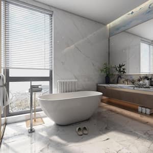 60 in. Acrylic Flatbottom Alcove Freestanding Soaking Non-Whirlpool Bathtub in White