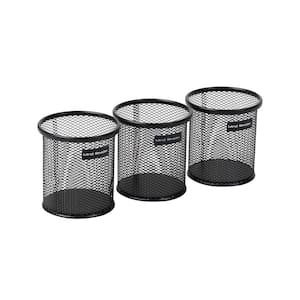 Pen and Accessories Holder, Desktop Organizer, Office, Metal Mesh, 3.5 in. L x 3.5 in. W x 3.75 in. H, Set of 3, Black