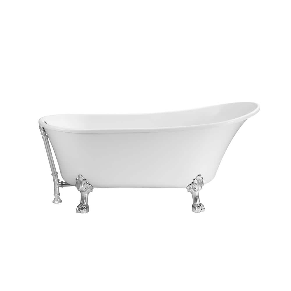 Streamline 67 in. Acrylic Clawfoot Non-Whirlpool Bathtub in Glossy White With Polished Chrome Clawfeet And Polished Chrome Drain -  NPT9340CH-CH
