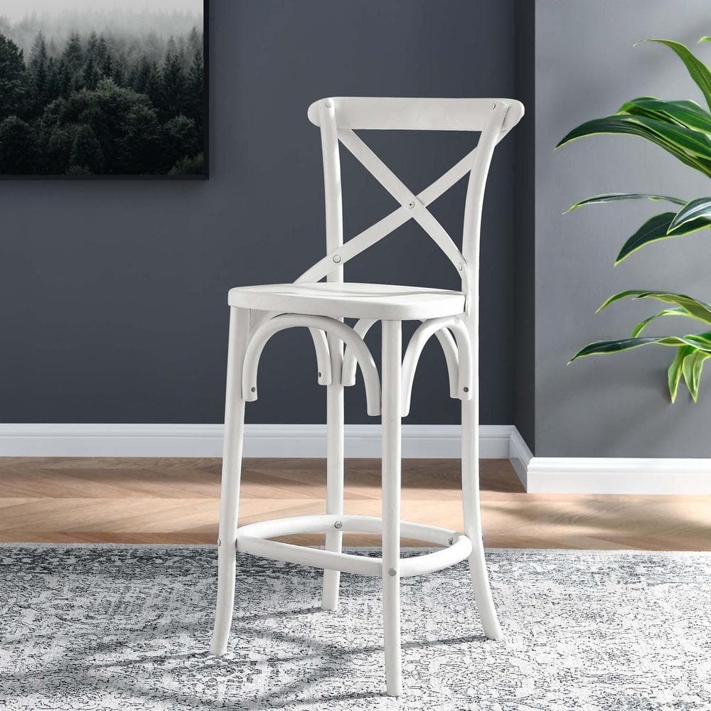 White Elm Wood X-Back Counter Stool