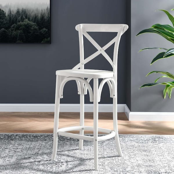 MODWAY Gear 39.5 in. ELM wood Counter Bar Stool in White