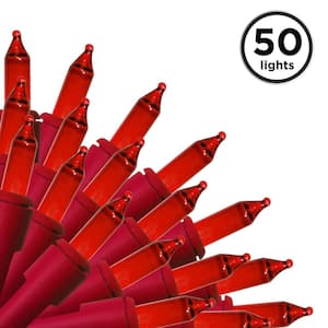 50-Light Designer Series Red Mini Lights, Red Wire