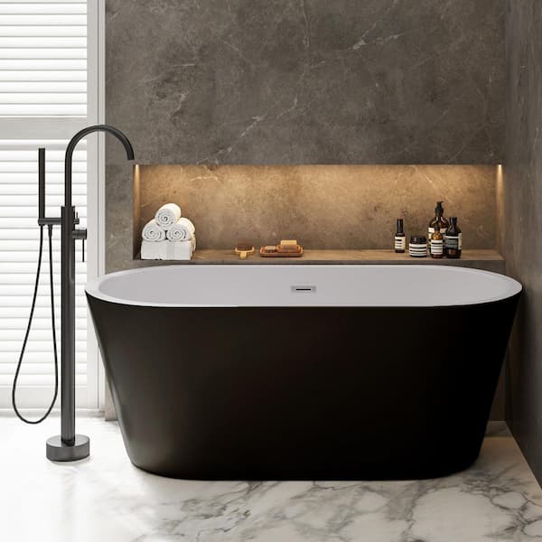 Claire 60 in. Acrylic Flatbottom Freestanding Bathtub in Matte Black and Matte White