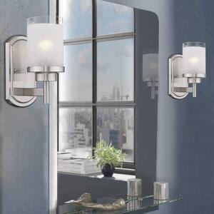 1-Light Silver Hardwired Outdoor Wall Sconce with Glass Shade