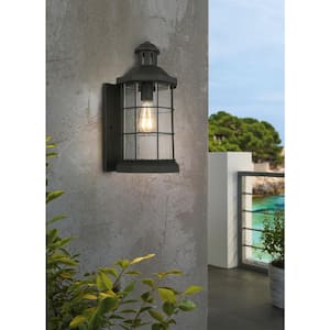 San Mateo Creek 7.52 in. W x 16.14 in. H 1-Light Matte Black Outdoor Wall Lantern Sconce with Clear Seedy Glass Shade