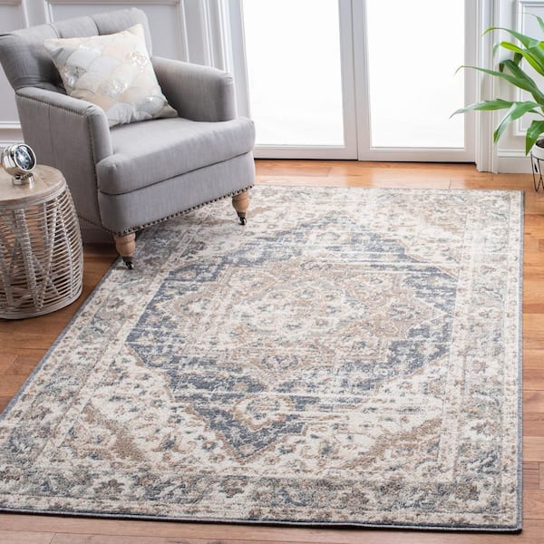 Pyramid 5 ft. x 5 ft. Ivory/Beige Ornate Border Square Area Rug