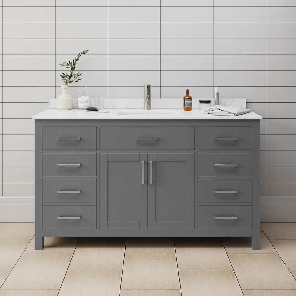Beckett 60'' Dark Gray Marble Top Single Vanity