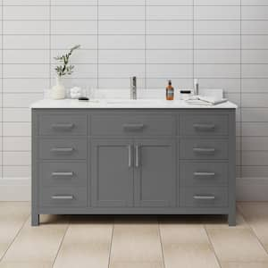 Beckett 60 in. W x 22 in. D Single Bath Vanity in Dark Gray with Cultured Marble Vanity Top in Carrara with White Basin