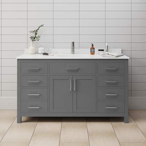 Beckett 60 in. W x 22 in. D Single Bath Vanity in Dark Gray with Cultured Marble Vanity Top in Carrara with White Basin