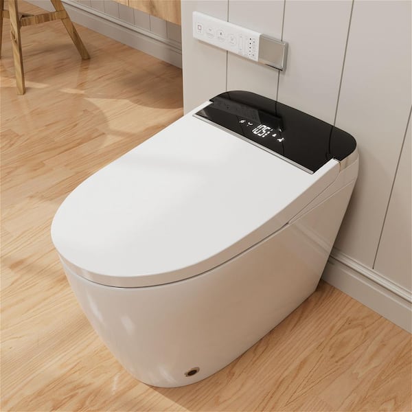 Smart Toilet Bidet 1.28 GPF Elongated Toilet with Auto Flush, Auto Open and Close, Remote Control, Heated Seat in White