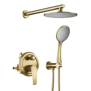 5-Spray 9 in. Wall Mount Fixed and Handheld Shower Head 2.4 GPM in Brushed Gold with cUPC Pressure Balance Valve