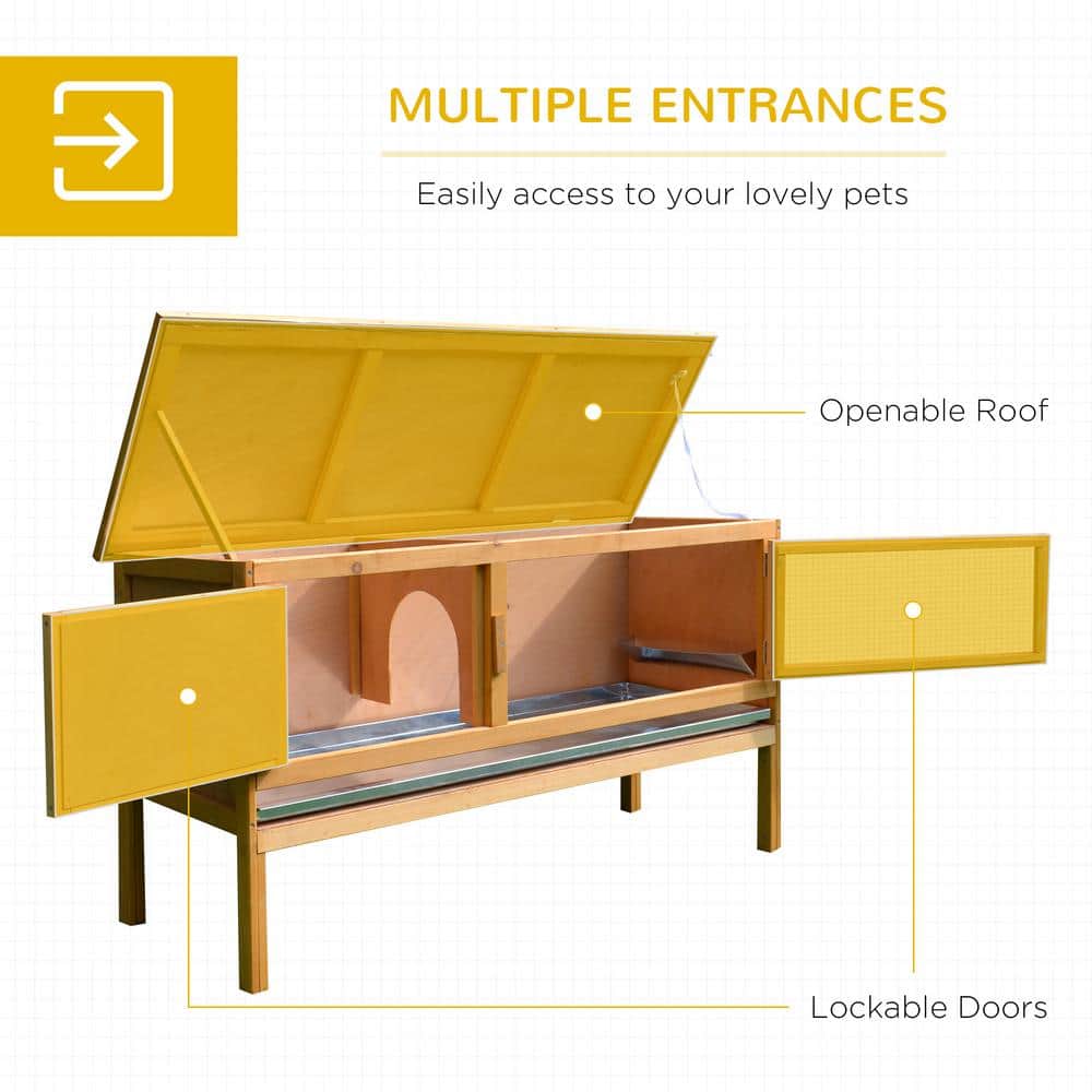 Yellow Fir Wood Outdoor Guinea Pig Hutch with Green Roof