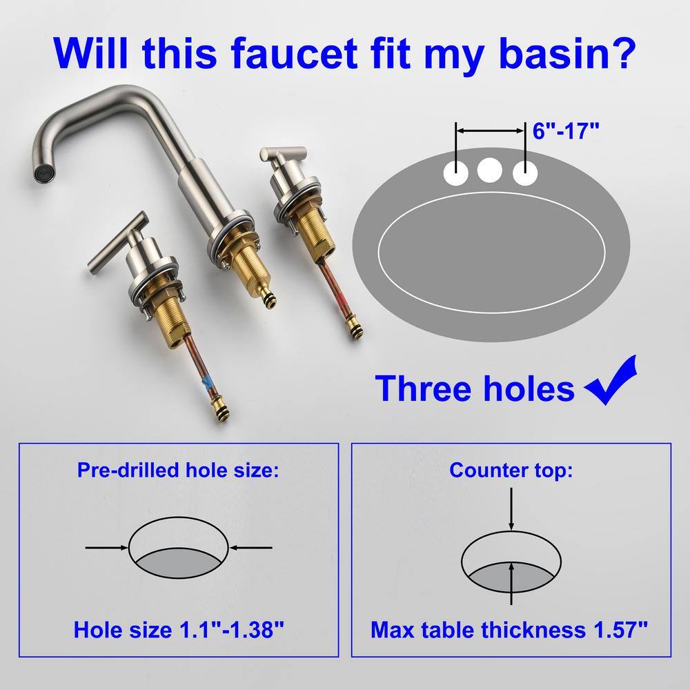 Brushed Nickel 8-Inch Widespread Bathroom Faucet with Lever Handles