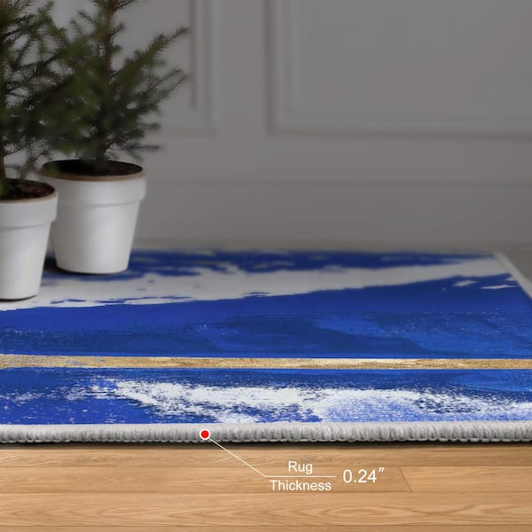 Blue and white Fisherman's Blue 5 ft. x 8 ft. Wharf I Washable Art Area Rug