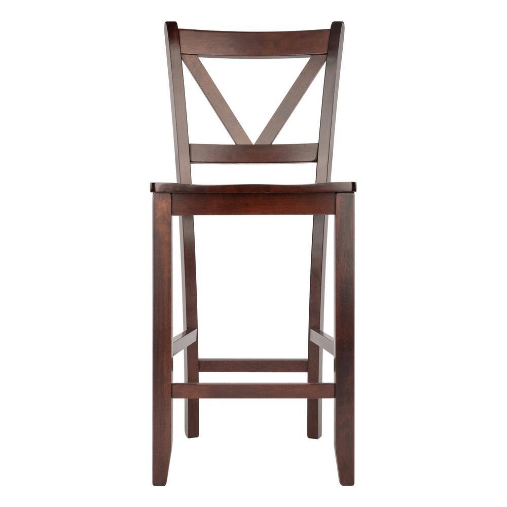 Winsome Walnut Mid-Century Modern V-Back Counter Stools, Set of 2