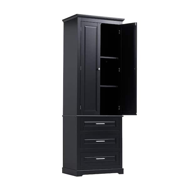 15.70 in. W x 24.00 in. D x 70.00 in. H Black Tall Storage Linen Cabinet with 3 Drawers for Bathroom, Office