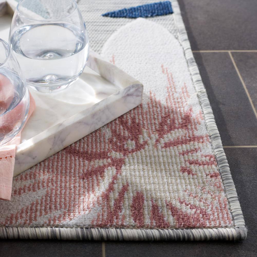Grey and Rust Floral Washable Synthetic Area Rug