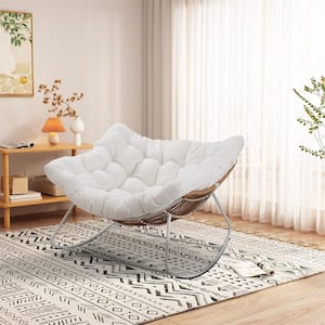 White Metal Outdoor Rocking Chair with Cushions and Dark Grey Frame