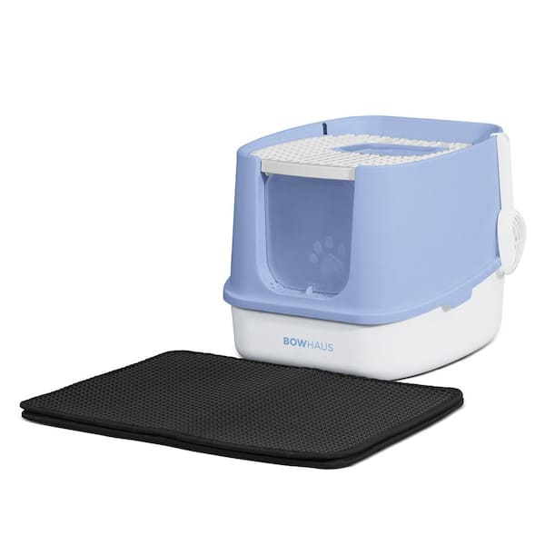 Blue Fully Enclosed 17.5 in. L x 20.5 in. W Plastic Cat Litter Box with Lid, Scoop, Mat and Odor Fitter