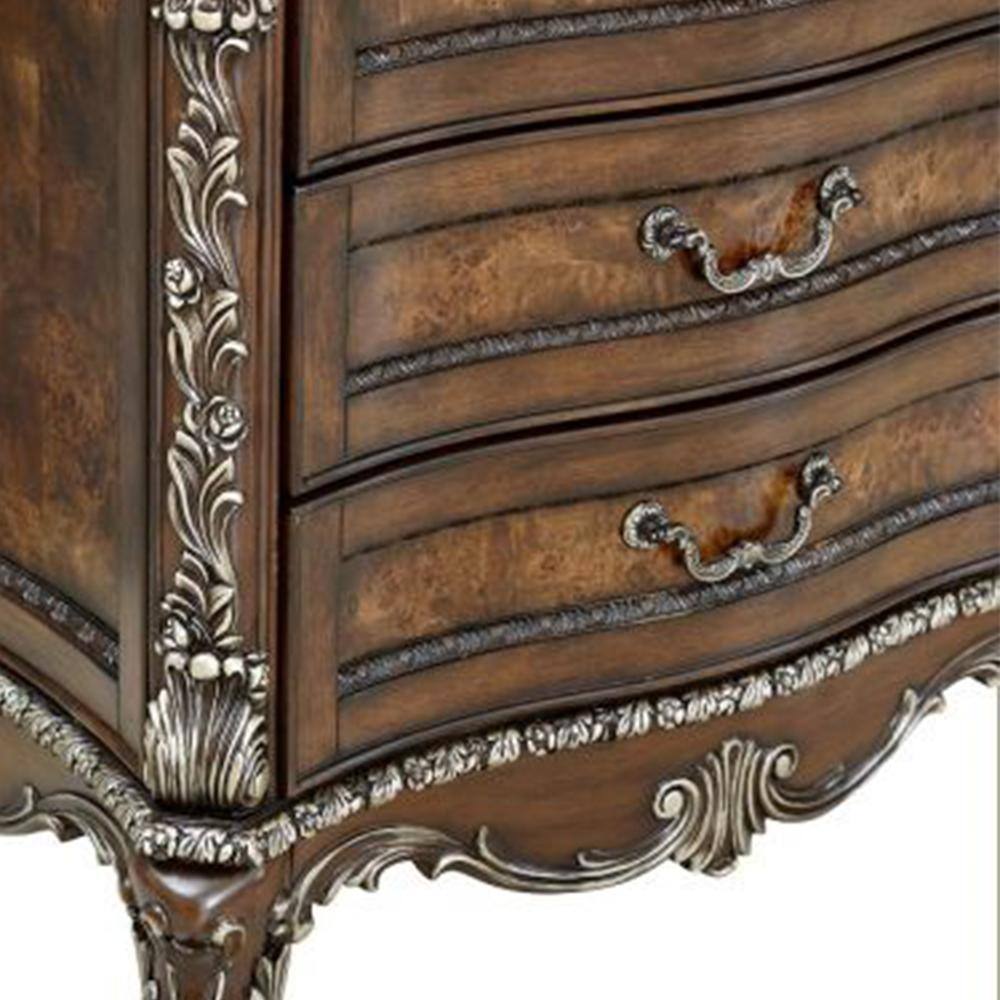 Devany Rich Cherry 3-Drawer Nightstand with Burl Wood Veneers