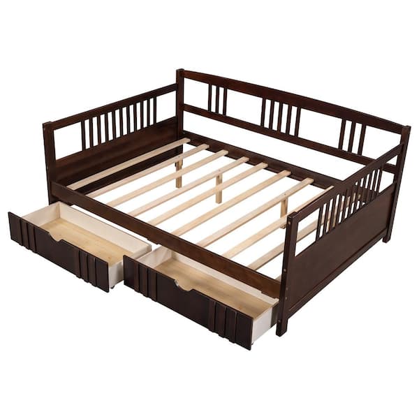 Donason Espresso Full Size DayBed Wood Bed with 2-Drawers