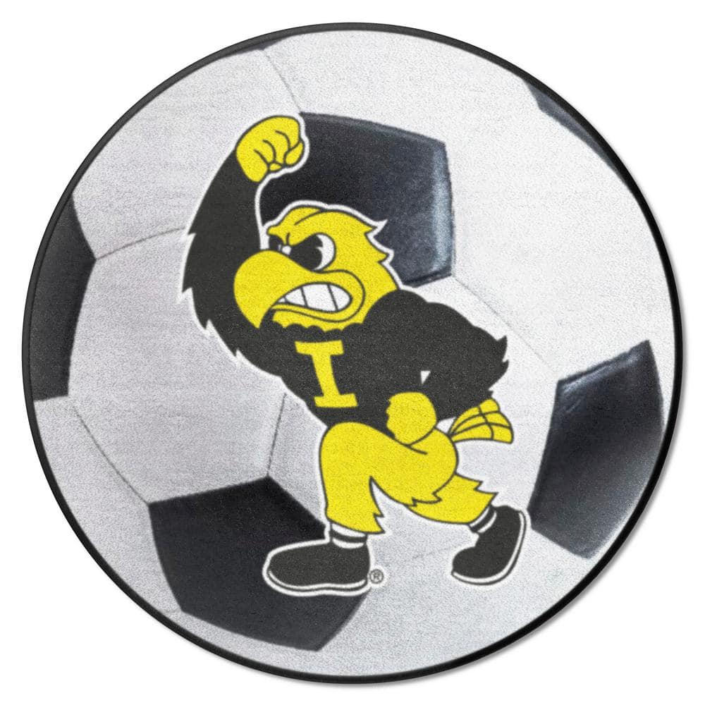 FANMATS Iowa Hawkeyes White 2 ft. Round Soccer Ball Area Rug 36640