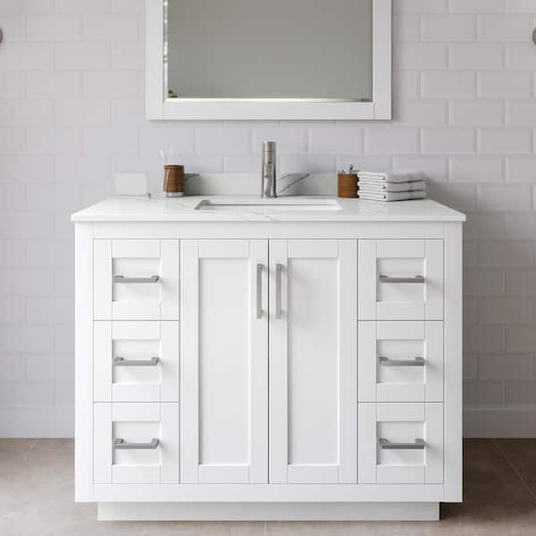Miranda 42 in. W x 22 in. D x 33.75 in. H Single Bath Vanity in White with Giotto Quartz Top