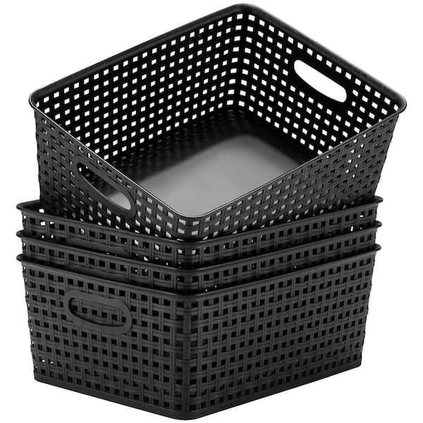 Black 11.42in x 9in x 4.7in Plastic Storage Baskets for Organizing, Set of 4